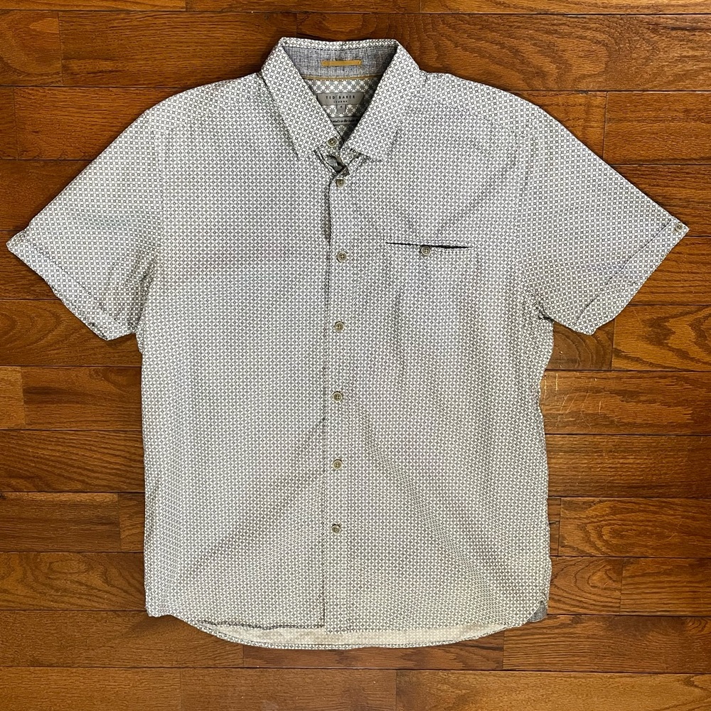 Ted Baker London Men’s Geometric Micro Print Short Sleeve Button Down Shirt M/L - Picture 2 of 10
